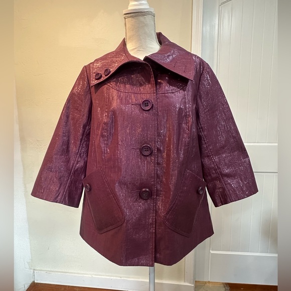 Tribal Jackets & Blazers - Tribal Metallic Purple Blazer Coat 3/4 Sleeve Shiny Glam Women 12